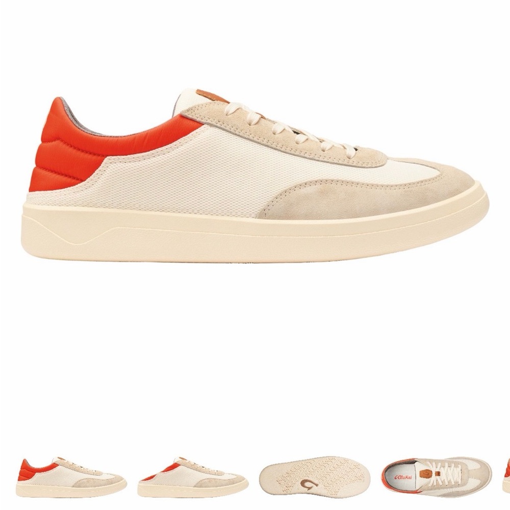 OluKai Men’s Cream and Orange Low-Top Sneaker